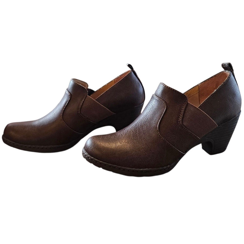 Brown Ortholite Women's Slip-On Bootie Boot Low Heel Size 10